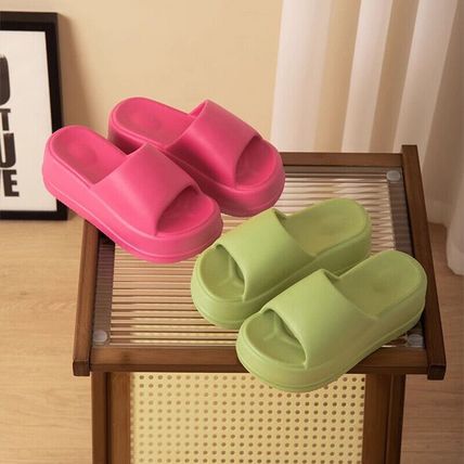 7cm High Heel Flat Slippers Summer Solid Color Non-slip Floor Home Shoes Outdoor