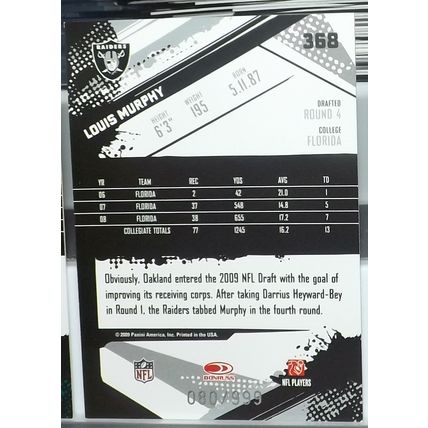 2009 Score LOUIS MURPHY (Raiders) Inscriptions Rookie Card #368 80/999