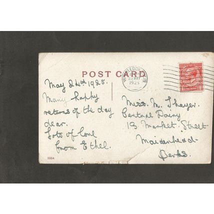 Genealogy Postcard Miss M Thayer Central Dairy 19 Market Street Maidenhead Berks