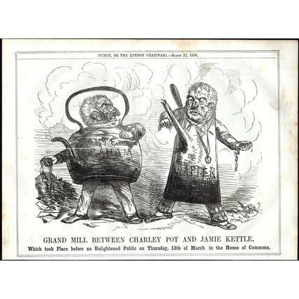 GRAND MILL BETWEEN CHARLEY POT AND JAMIE KETTLE 1856 PUNCH CARTOON PAGE