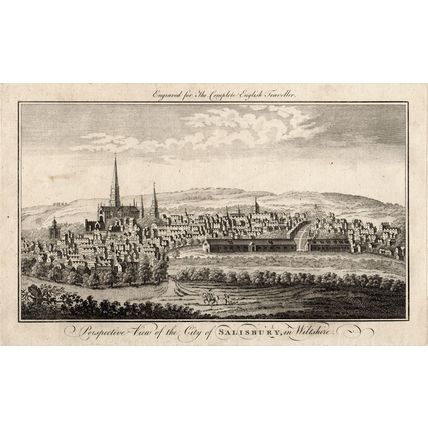PERSPECTIVE VIEW OF THE CITY OF SALISBURY, IN WILTSHIRE 1771 ANTIQUE ENGRAVING