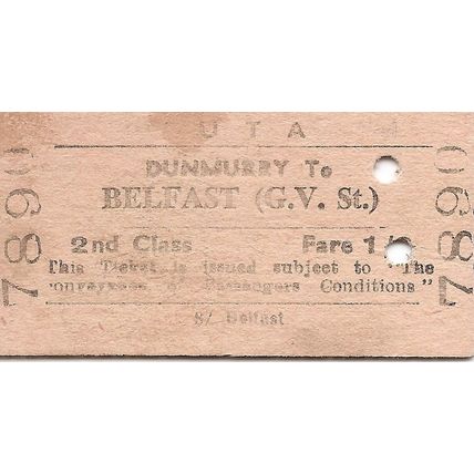 U.T.A. Edmondson Ticket - Dunmurry to Belfast Great Victoria Street