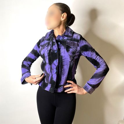 Tie Dye Seude Leather Jeans Jacket Short Coat Boho