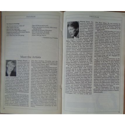Barbara Bonney, Soprano & Warren Jones, Piano - Carnegie Hall Stagebill Oct,1993