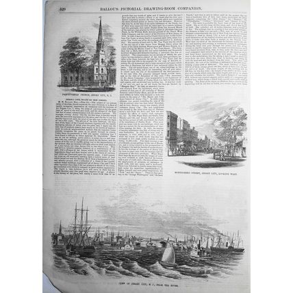 Jersey City, State of New Jersey - Story & 6 Prints - Ballou's Pictorial, 1857.