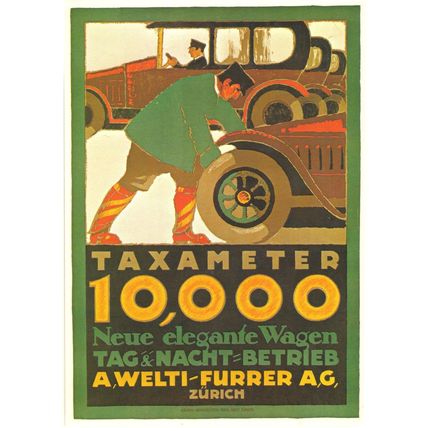 Taxameter Taxi Driver WW1 Zurich Welti Ferrer AG Poster Switzerland Postcard