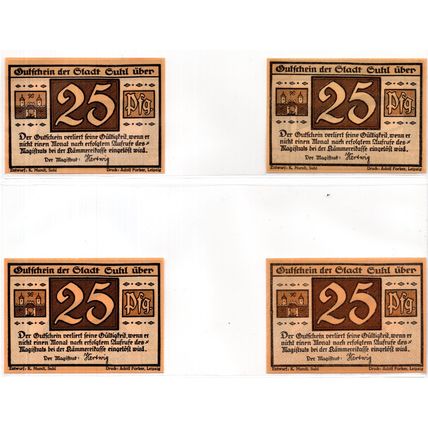1921 Germany Suhl Notgeld Set of 4 Notes (1493)