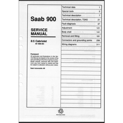 Saab 900 Cabriolet Workshop Manual 1995 1996 199526470 PDF