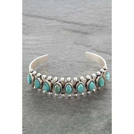 Green Boho Turquoise Gem Beaded Open Bracelet