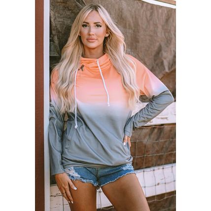 Multicolor Gradient Thumbhole Sleeve Pocketed Zipper Hoodie