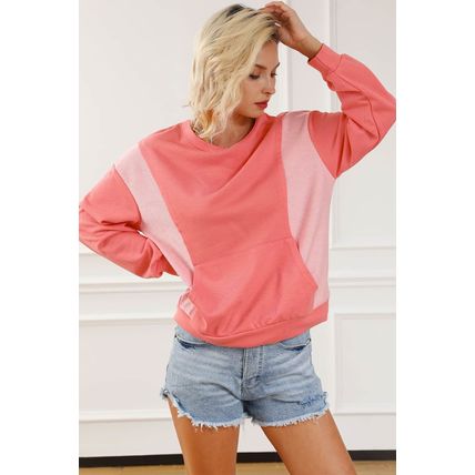 Contrast Patchwork Kangaroo Pocket Sweatshirt