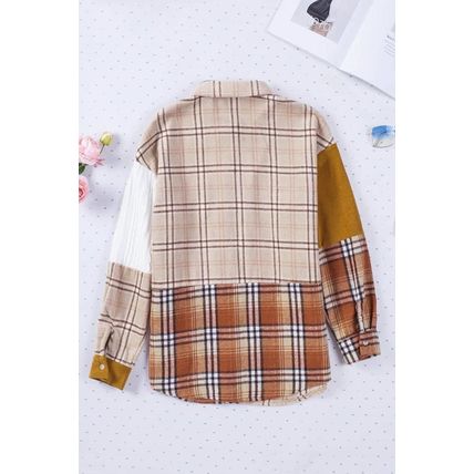 Gold Brick Plus Size Plaid Patchwork Button up Shacket