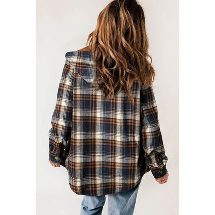 Plaid Pattern Sherpa Lined Hooded Shacket