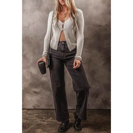 Parchment Slim Fit Buttoned V Neck Knit Cardigan