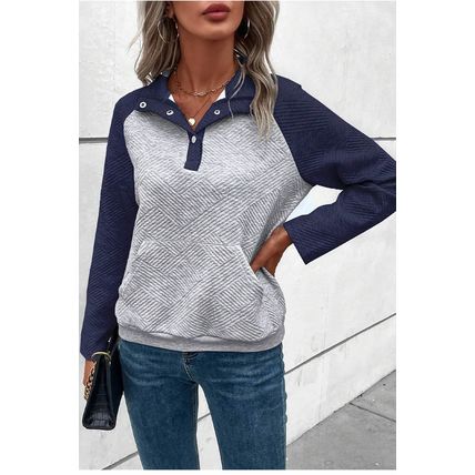 Gray Textured Contrast Splicing Raglan Sleeve Top