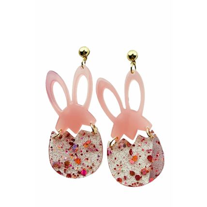 Pink Easter Bunny Glitter Acrylic Stud Earrings