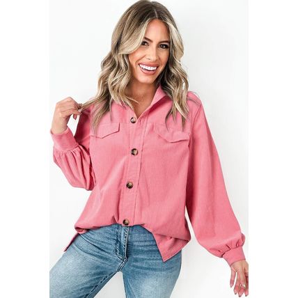Bonbon Corduroy Flap Detail Button Up Split Shacket