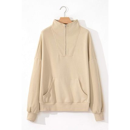 Smoke Gray Zip-up Stand Neck Kangaroo Pocket Sweatshirt