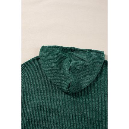 Evergreen Ribbed Zip Up Front Drawstring Hoodie