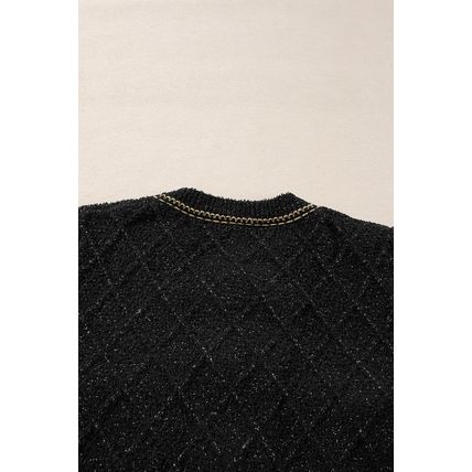 Black Shimmer Flap Pocket Button up Cardigan