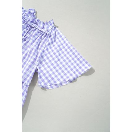 Lavendula Plaid Ruffle Wide Short Sleeve Babydoll Mini Dress