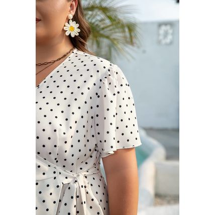 Khaki Polka Dot Surplice V Neck Tied Waist Flutter Sleeve Flowy Plus Size Midi D