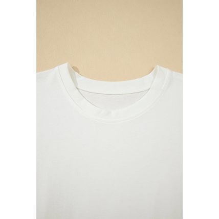 White Drop Shoulder Crew Neck Shift T Shirt Dress