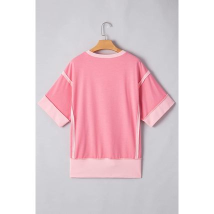 Peach Blossom Independence Day Sequin Star Graphic Contrast Patchwork Tee