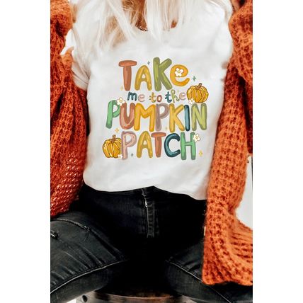 White Take Me To The Pumpkin Patch Cotton Blend T Shirt