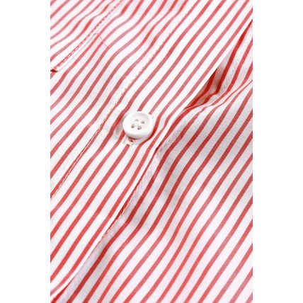 Red Stripe Smocked Cuffed Striped Boyfriend Shirt with Pocket