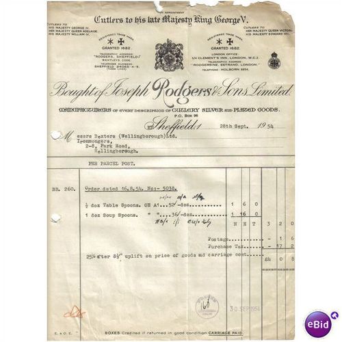 1954 JOSEPH RODGERS & SONS LTD CUTLERS TO KING GEARGE V