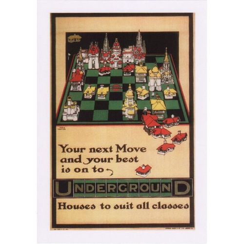 Railway Poster Art Postcard Underground Chess Board Taylor London Transport Tube