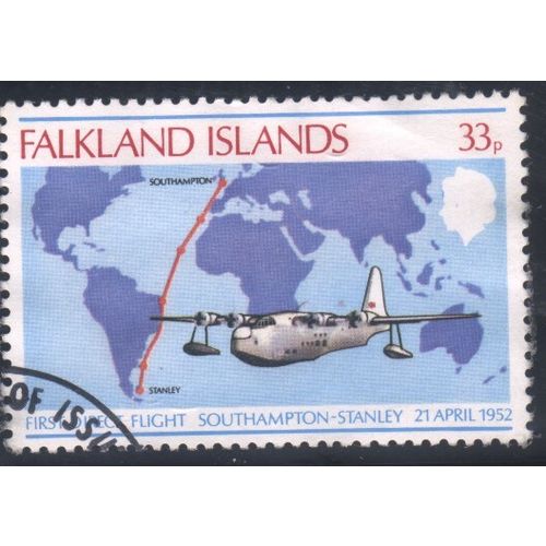 Falkland Islands 1978 - SG347 - 33p - Route Map & Short Hythe Flying Boat - used