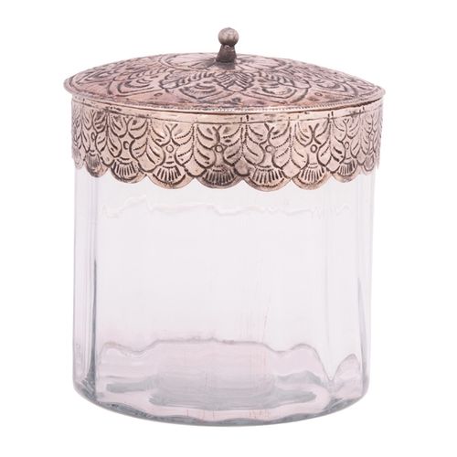 Glas Bonboniere, 23cm, mit verziert Metalldeckel,Bauernsilber,Vorratsgefäß