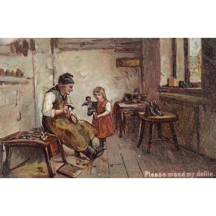 Please Mend My Toy Doll Dollmaker Repair Antique Postcard