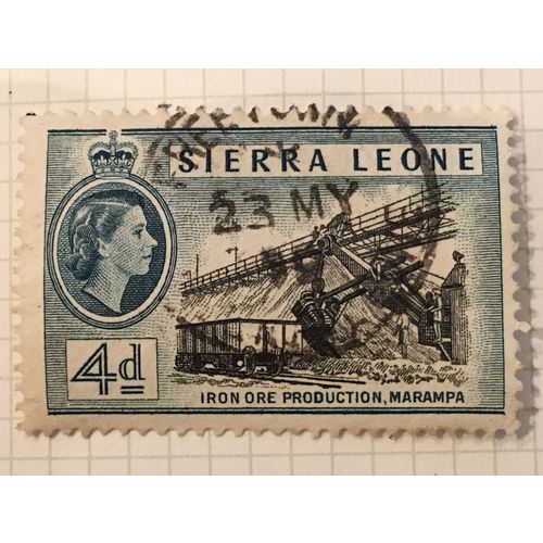 Sierra Leone QE11 1956 4d Black & Slate Blue Used SG 215 Iron Ore Marampa stamp