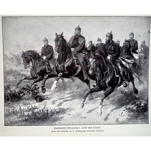 Antique print Emperor William I Prussia with Staff Battle German History Art