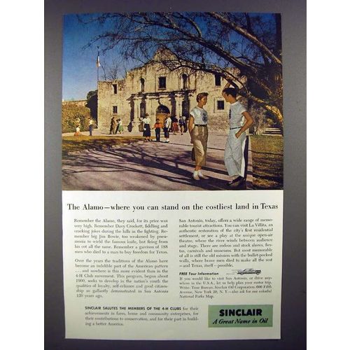 1956 Sinclair Oil Ad - The Alamo, Costliest Land Texas