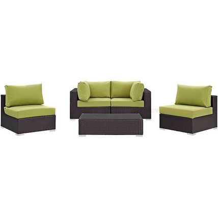 Outdoor Patio Set Sofa Chair Coffee Table Brown Rattan 4-Piece-7 Cushion Colors