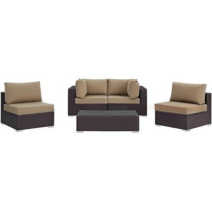 Outdoor Patio Set Sofa Chair Coffee Table Brown Rattan 4-Piece-7 Cushion Colors