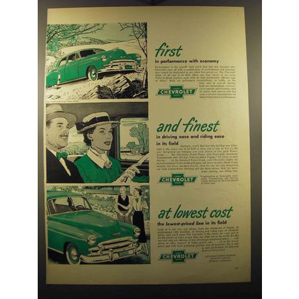 1950 Chevrolet Cars Ad - First in performance with economy
