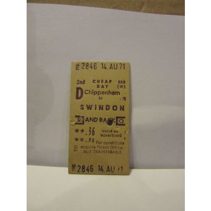 CHIPPENHAM TO SWINDON RETURN DAY card TICKET 14.8/1971 British Rail =