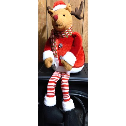 Large Plush 25" Shelf Sitter Christmas Santa Reindeer w/ Bendable Legs & Arms