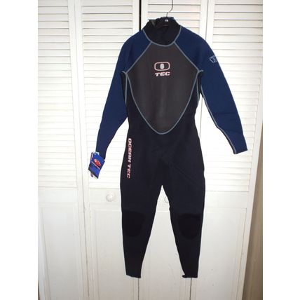 New Mens XS Ocean TEC 3/2 Black Navy Taped Titanium Wetsuit Fullsuit Made USA