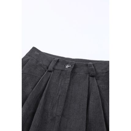 Gray Corduroy High Waist Straight Leg Pants
