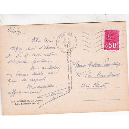 Moissac Eglise Saint Pierre France Postcard posted 1972 creased