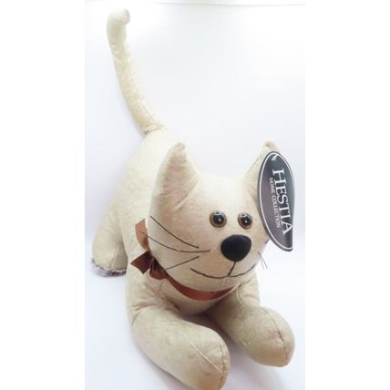 Beige Cat Doorstop Doorstop with Brown Bow Gift Home Decor Decoration 21 CM Pet