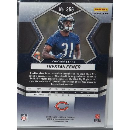 2022 Panini Mosaic TRESTAN EBNER (Bears) Green Prizm Rookie Card #356