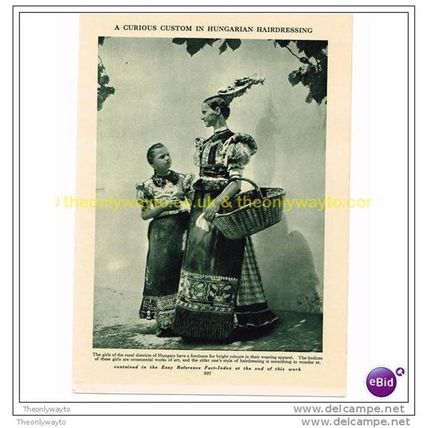 GIRLS FROM HUNGARY, TRADITIONAL DRESS, AMAZING HAIRSTYLE, Book Illustration