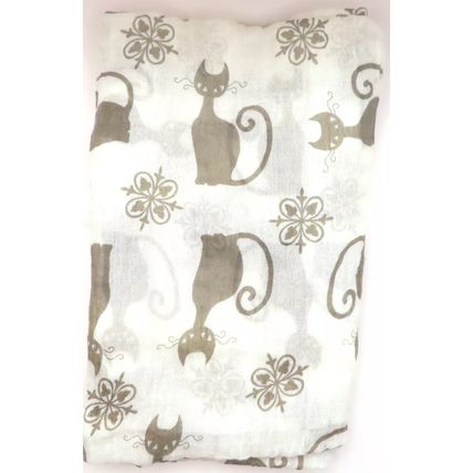Womens Black Cat Scarf Thin Off White 192 cm x 72 cm Comes Boxed Gift Accessory